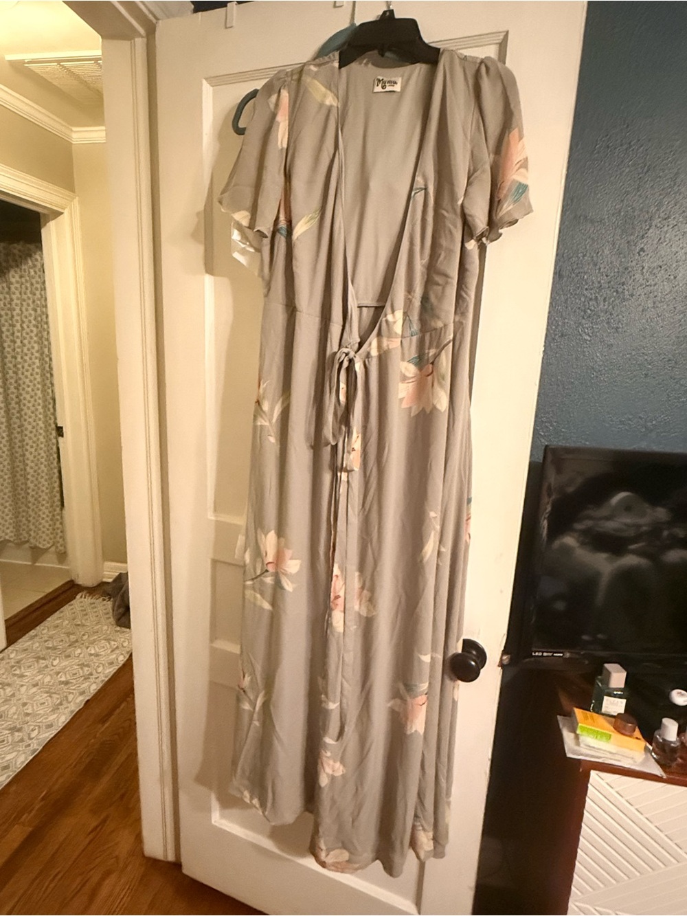 Show Me Your Mimi Light Gray Floral wrap Maxi Dress